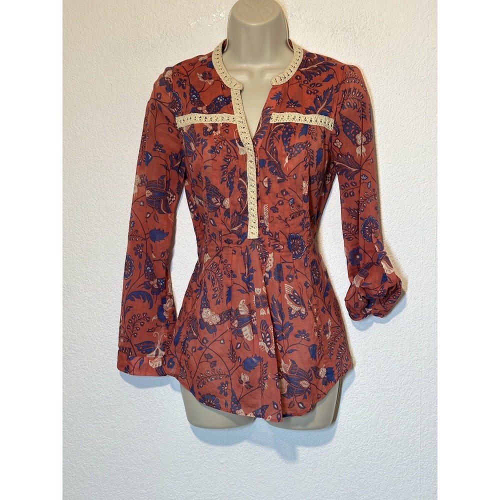 Maeve Anthropologie Top Womens 0 Abella Floral Embroidered Cottagecore Boho